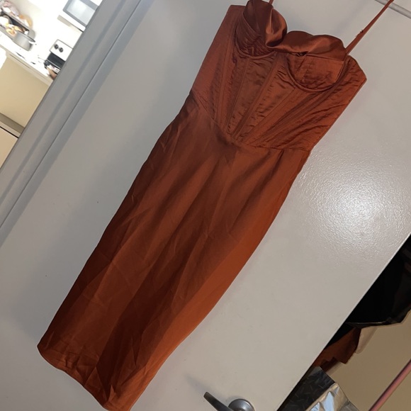 Fashion Nova Time to Meet sup MIDI Corset Dress Rust Orange Medium - Picture 2 of 6